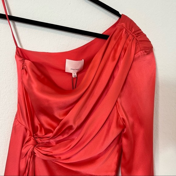 CINQ A SEPT STACE ONE SHOULDER SILK TOP IN NEON CORAL WOMEN MEDIUM B… - Picture 8 of 9